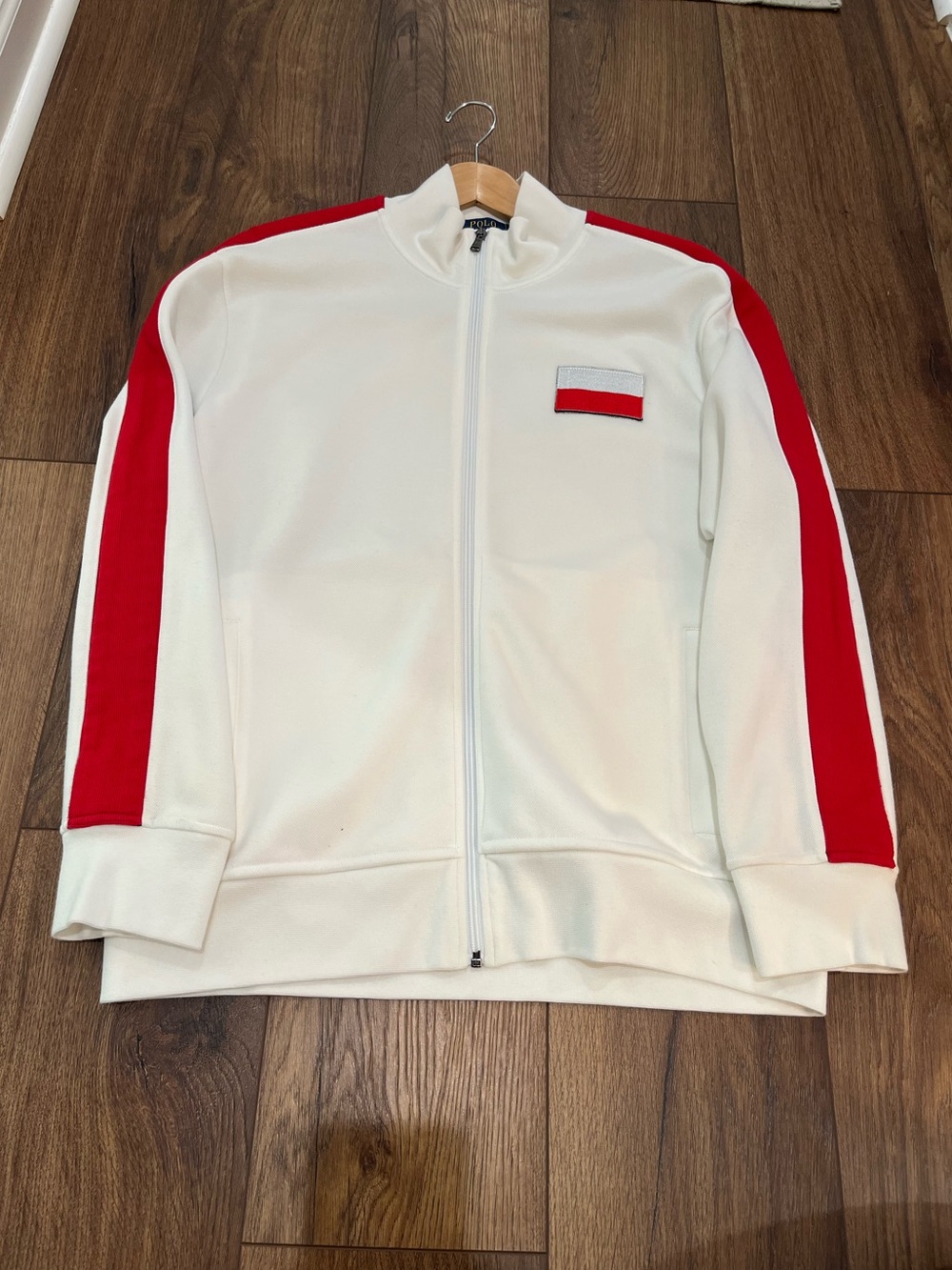 Polo Ralph Lauren Poland Country Track Jacket Mens White Red Zip Coat Sz. Large